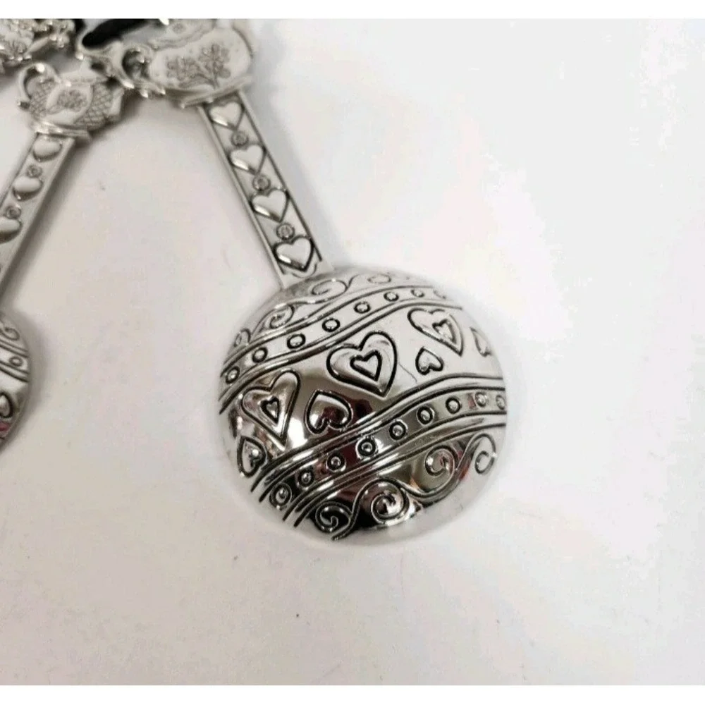 Teapot hearts silver tone Measuring Spoons set kitchen cooking baking cottage